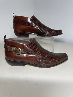 Botines Enzo Angiolini Mujer Cuero Trenzado Tacones en Bloque Marrón Talla 8,5 N Foto 1 de 4