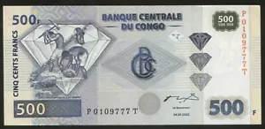Congo 500 Francs 2002 Pick 96 UNC #0109777 - Picture 1 of 1