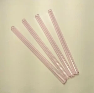 4 Pink 6" Crystal Clear Hand Blown Glass Straws - Made in Colo from Thestrazspot - Picture 1 of 2