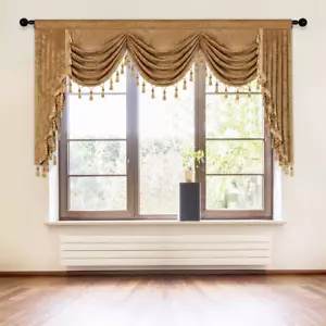 Thick Chenille Window Curtains Valance for Living Room Bronze Waterfall Valance - Picture 1 of 7