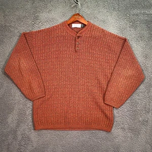 Vintage 90s Bill Blass Hand-Framed Fisherman Henley Sweater L Chunky Knit USA - Picture 1 of 12