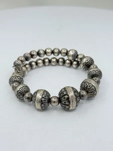 Carolyn Pollack Relios Sterling Silver Graduated Bench Bead Wrap Bracelet 13.2g - Picture 1 of 9