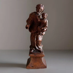 Antica statua Santos in legno intagliato a mano di San Giuseppe con Cristo Bambino, XVII secolo - Foto 1 di 9