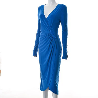 Joseph Ribkoff WOMEN Sheath BLUE Dress Midi Formal UK10 US-8 Long Sleeve V-Neck - Image 1 of 4