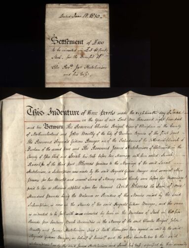 1810 REVEREND JAMES HUTCHINSON settlement £100 invested £5 % Bank Annuities