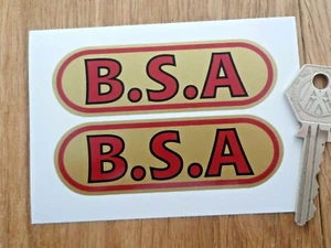 BSA Red & Gold Ovoid Motorcycle Stickers 3.5" Pair Bike Motorbike Tank Helmet - Picture 1 of 1