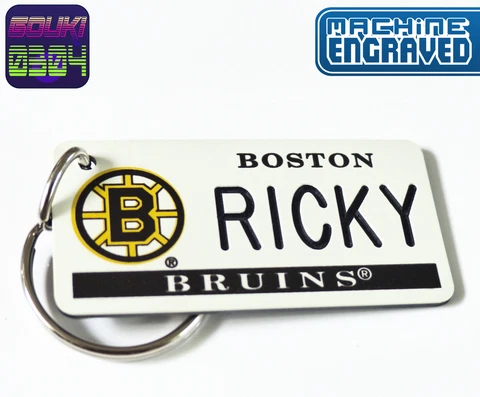 Personalized Boston Bruins Keychain License Plate Tag - Any Name - Engraved NHL Cover