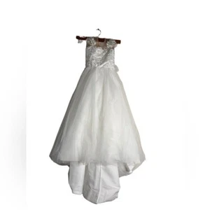NWT Flower girl white lace tulle long girl's dress size 8 - Picture 1 of 8