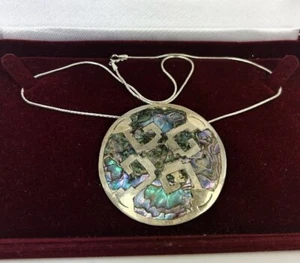 Sterling Silber Kühn Mexiko Abalone Inlay Anhänger/Anstecknadel 17,3 Gramm - Bild 1 von 6