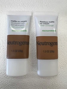 Neutrogena Clear Coverage Flawless Matte CC Cream Amber 9.0 & Cin 8.0 Lot of 2 - Picture 1 of 2