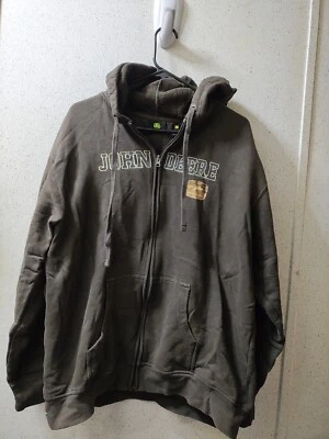 John Deere Logo Hoodie Jacket Pullover Men's Large Brown Clean - Image 1 of 4