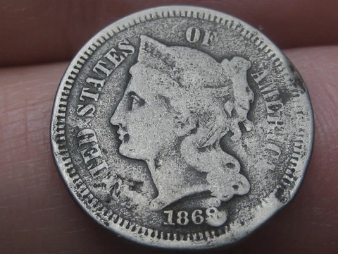 1869 Three 3 Cent Nickel 3CN- Good/VG Details Cover