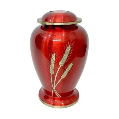 Dove Wheat Designed Large Red Adult Memorial Urn For Human Ashes. - Image 1 of 4