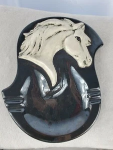 Vintage Horse Head Large Ashtray - White and Black Retro country decor signed - Picture 1 of 6
