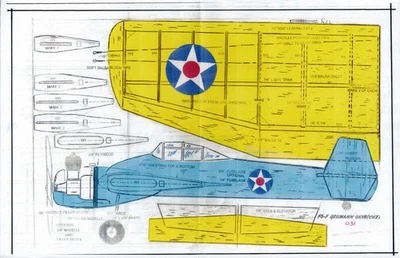 Set #4 . 1/2 A profile WW II U S Navy F5-F. FR-1,  XFT-1   U-Control plans - Image 1 of 4