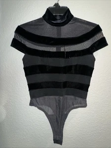 CACHE Women’s Velvet And Mesh Bodysuit Black Size S Vintage - Picture 1 of 9