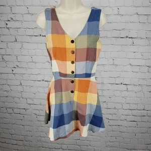 Mini Vestido Corto Mata Traders Multicolor Cuadros Sin Mangas Botones Cremallera Línea A XS - Imagen 1 de 12