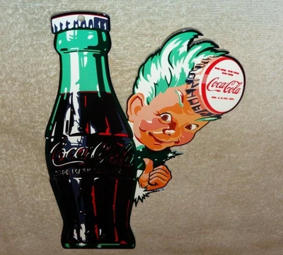 DE COLECCIÓN BEBIDA COCA COLA CON SPRITE BOY Y BOTELLA 12" METAL SODA, LETRERO DE ACEITE GASOLINA Foto 1 de 4