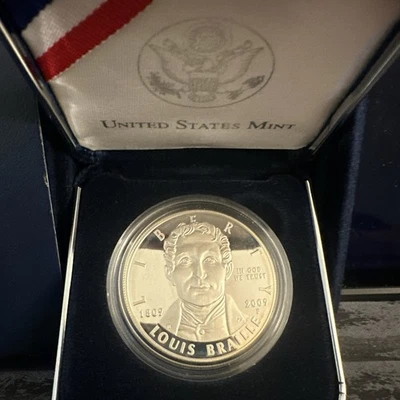 United States Mint 2009 Louis Braille Bicentennial Silver Dollar with COA - Image 1 of 4