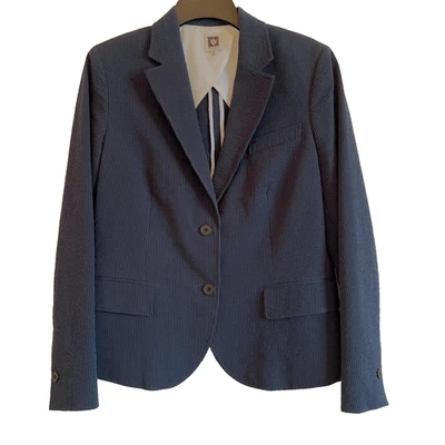 Chaqueta Blazer Anne Klein Mujer Talla 10 Azul Negro Rayas Forrada Botón Delantero Foto 1 de 4