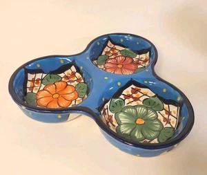 Talavera Mexikanische Volkskunst Keramik 3 Abschnitte Servierschale Schale 9,5 Zoll - Bild 1 von 9