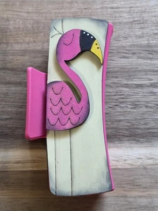 Hand Painted Wood Cut Flamingo Claw Clip 4.1" - Picture 1 of 2