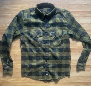 Demons Behind Me Shirt Mens Lg Green Plaid Flannel Skull Embroidered - Picture 1 of 10