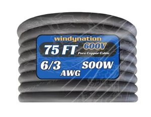 WindyNation 75 ft. 6/3 6 Gauge 3 Conductor 600-Volt Black SOOW Cord - No box - Picture 1 of 1