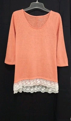 Mujeres Arizona LARGA Jersey Tejido Túnica Top Camisa Grande Coral Naranja Marfil Encaje Dobladillo Foto 1 de 4