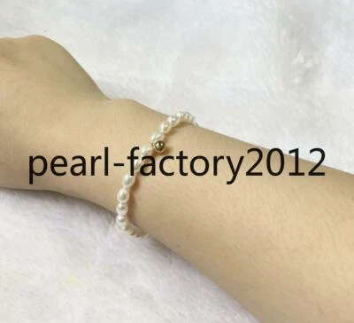 AAA 4-5mm Maravillosas Pulseras Perlas Blancas Akoya Natural Real Oro 14k 7.5-8 '' Foto 1 de 4