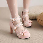 Womens Lolita Mary Janes Ankle Strap Block High Heels Lace Shoes Cute Pumps Size