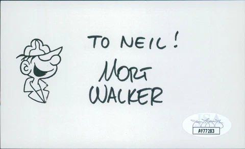 Mort Walker Cartoonist Signed 3x5 Index Card JSA Authenticated Cover