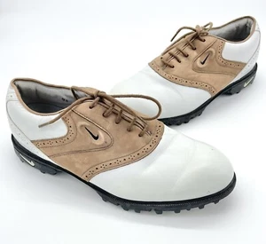 Zapatos de golf Nike Air Kempshall Last para hombre tacos talla 9,5 cuero blanco marrón - Imagen 1 de 10