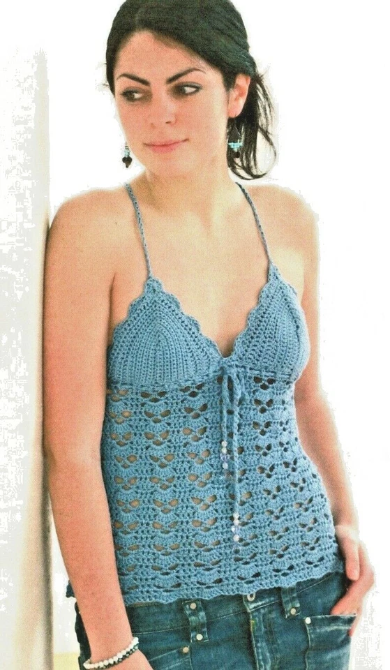 0524 Crochet Ladies Lacy Camisole 32-38ins DK - Vintage Pattern Copy - Image 1 of 1
