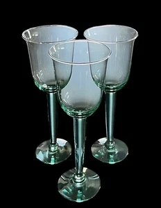 3 - Vintage Mexican Recycled Hand Blown Glass Sea Green Wine Water Goblet 9.5” - Picture 1 of 7