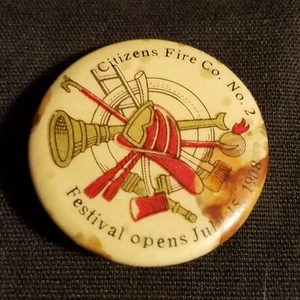 Pennsylvania 1908 FIRE DEPARTMENT Pin Pinback CITIZENS FIRE CO. NO. 2 Festival - Bild 1 von 2