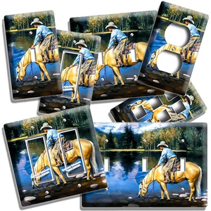INTERRUPTOR DE SALIDA DE LUZ COUNTRY WESTERN COWBOY HORSE LAGO MONTAÑA PLACA DE PARED HD ARTE - Imagen 1 de 34