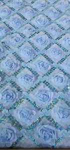 Baby Blue Sequins Lace Net Embroidery Fabric Algadon tela 55"W Sold BTY BabyBlue - Picture 1 of 12