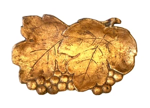 Vintage Gold Painted Grape & Grape Leaf Cast Iron Trinket Dish, Japan 9" - Picture 1 of 8