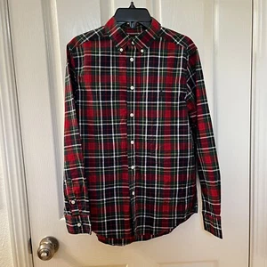 Ralph Lauren Red Green Navy Plaid Button Up Shirt Cotton Boys Size Large 14-16 - Picture 1 of 9
