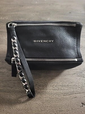 Givenchy Black Pandora Pouch Wristlet Bag Goat Leather Silver Chain Strap - Image 1 of 3