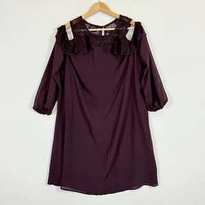 Maurices Eggplant Purple Cold Shoulder Lace Chiffon Dress Women's 0 XL NEW NWT - Picture 1 of 6