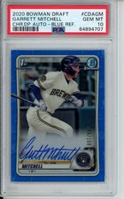 /150 Garrett Mitchell PSA 10 Auto BLUE 2020 Bowman Draft Chrome Blue Refractor