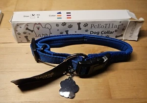 PcEoTllar Padded Dog Collar with Tag Adjustable Blue - XS - Picture 1 of 3