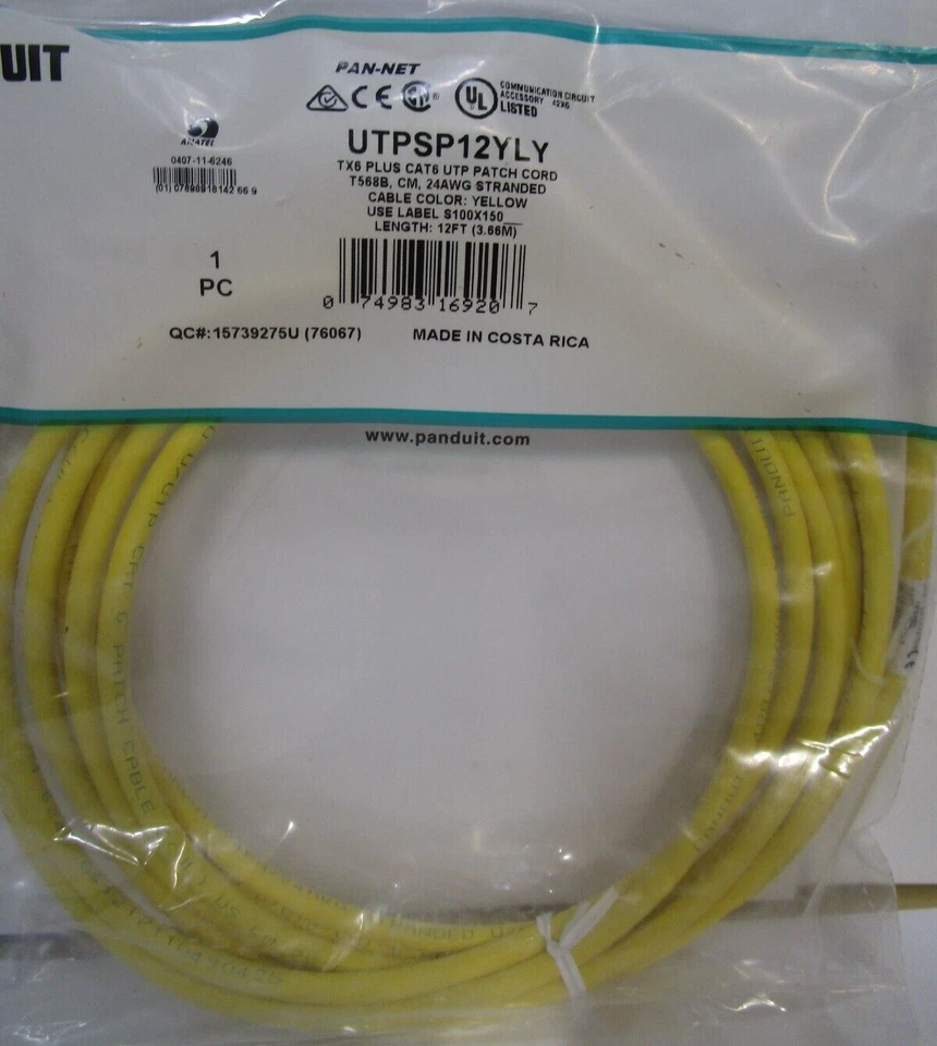 UTPSP12YLY Copper Patch Cord Cat 6 Yellow UTP Cab 12FT - Image 1 of 1