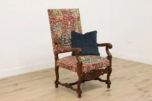 Renaissance Antique Unicorn Needlepoint Hall Throne Chair #53532 - Picture 1 of 15