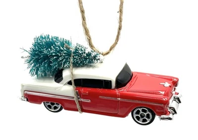 🎄Maisto '55 Chevy Bel Air (rojo) hecho a mano árbol de Navidad adorno con mini árbol Foto 1 de 4