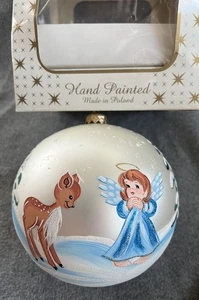 Large 6” Blown Glass Ball Christmas Ornament Hand Painted Signed & Poland Made - Picture 1 of 24