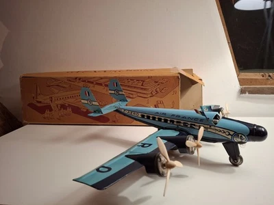 Joustra F-Aero Air France Dual Tail tin toy windup airplane - 72 years old! - Image 1 of 4