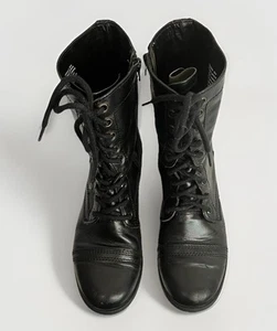 Steve Madden Troopa Black Leather Combat Boots size 8 Lace-up Very nice - Picture 1 of 8